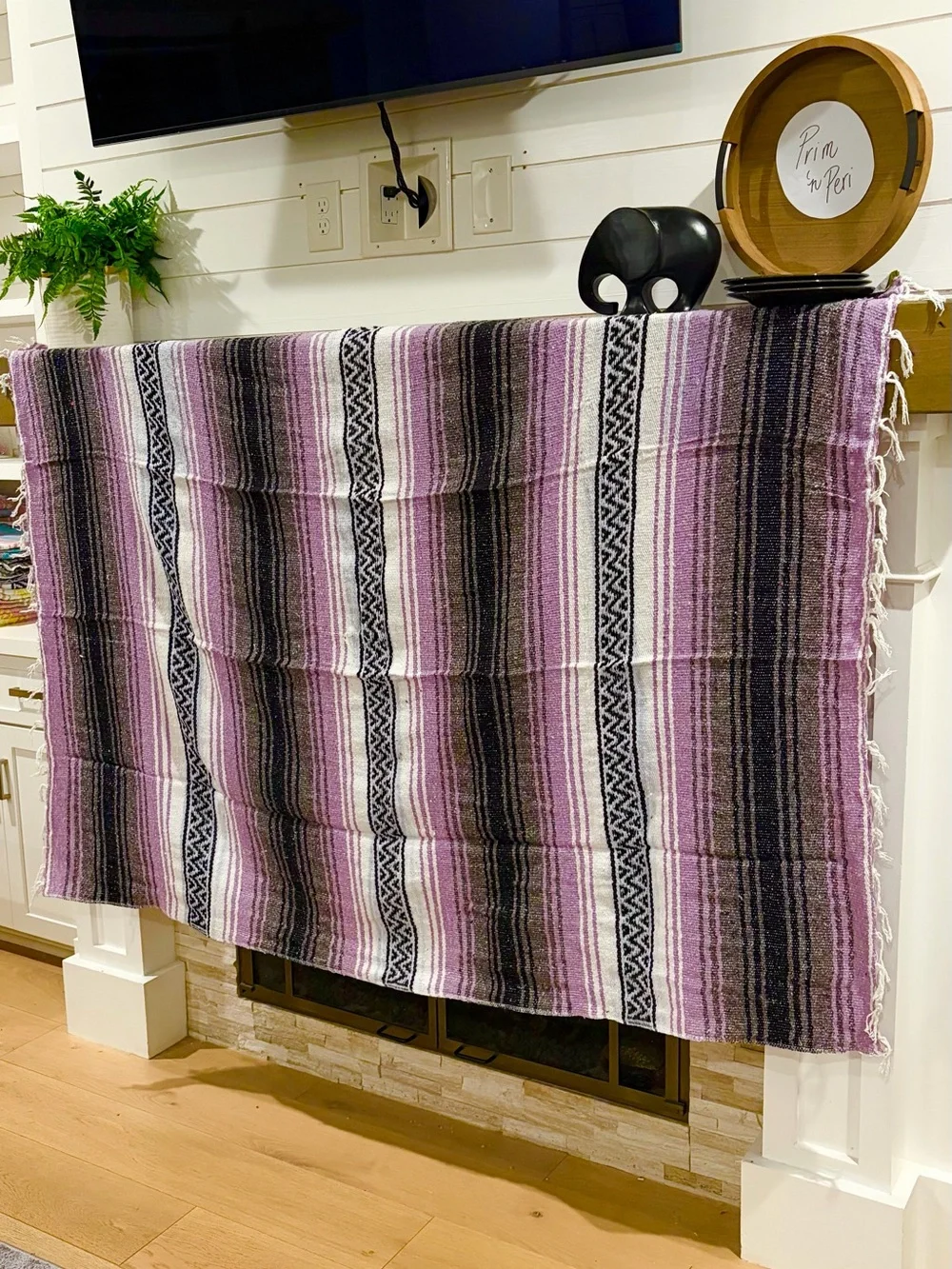 Mexican Falsa Blanket – Woven Striped Serape Throw with Fringe